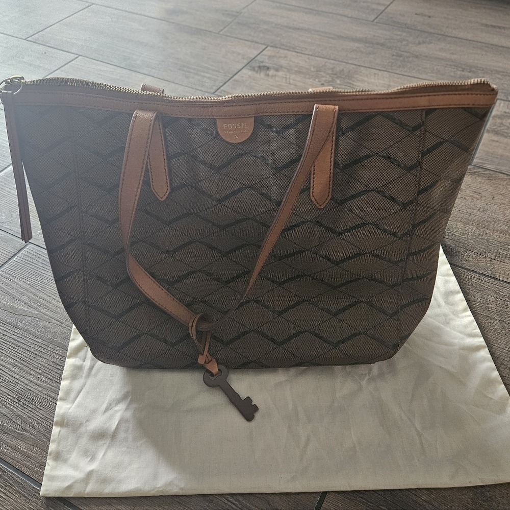Fossil Signature Ryder Key Brown and Tan Purse with Dust Bag